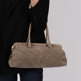 Bottega Veneta Grey Suede Beaded Intrecciato East West Frame Bag