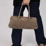 Bottega Veneta Grey Suede Beaded Intrecciato East West Frame Bag