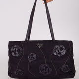 Prada Tessuto Lambskin & Nylon Floral Applique Shopping Tote