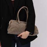 Bottega Veneta Grey Suede Beaded Intrecciato East West Frame Bag