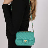 Chanel Mini Square Flap Teal Lambskin 2019 AGHW