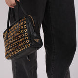 Prada Calfskin Grommet Bauletto Bag