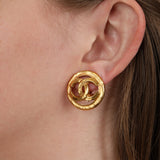Chanel 1994 Circle CC Clip-On Earrings 24k GP