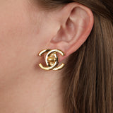 Chanel 1996 Large CC Turnlock Clip-On Earrings 24K GP