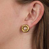 Chanel 1995 Logo Pearl Clip-On Earrings 24K GP