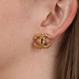 Chanel 1995 Lava CC Clip-On Earrings 24K GP