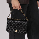 Chanel 2009 Black Lambskin Turnlock Full Flap Bag GHW