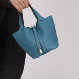 Hermès 2013 Bleu Jean Clemence Picotin 18 PHW