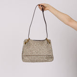 Rare Bottega Veneta 2008 Ayers Newspaper Script Intrecciato Shoulder Bag