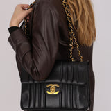 Chanel Jumbo Mademoiselle Single Flap Black Caviar 1993 24K GP