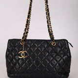 Chanel 1989 Black Lambskin Quilted CC Tote Bag