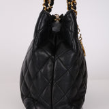 Chanel 1989 Black Lambskin Quilted CC Tote Bag