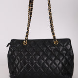 Chanel 1989 Black Lambskin Quilted CC Tote Bag