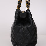 Chanel 1989 Black Lambskin Quilted CC Tote Bag