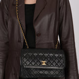Chanel Single Flap with Pouch Black Lambskin 1991 24K GP