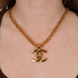 Chanel 1996 CC Double Turnlock Pendant Necklace 24K GP