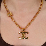 Chanel 1996 CC Double Turnlock Pendant Necklace 24K GP
