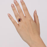 Vintage 1970s 18K Yellow Gold Duo Amethyst Sculpt Ring, Size US 7
