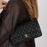 Chanel Medium Classic Double Flap Black Caviar 2004 24K GP