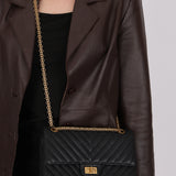 Chanel 2.55 Reissue Double Flap Black Chevron Calfskin 2018 AGHW