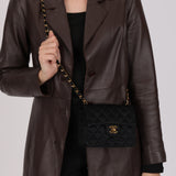 Chanel Turnlock Mini Square Flap Black Satin 1994 24K GP