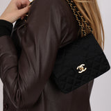 Chanel Turnlock Mini Square Flap Black Satin 1994 24K GP