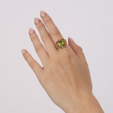Vintage 1970s-1980s 18K Yellow Gold Peridot and Diamond Mesh Cocktail Ring, Size US 8.5