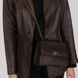 Chanel Trapezoid Single Flap Dark Brown Lambskin 1994 24K GP