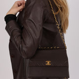 Chanel Trapezoid Single Flap Dark Brown Lambskin 1994 24K GP