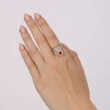 Rare Vintage 1990s 18K Yellow Gold and Pear Ruby Diamond Taper Ring