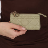 Dior 2022 Sage Cannage Lady Dior Zipped Coin Case