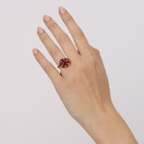 Vintage 1970s 18K Yellow Gold and Ruby Flower Ring, Size US 6
