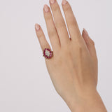 Vintage 1980s-1990s 18K Yellow Gold Ruby and Diamond Cluster Ring, Size US 3.75