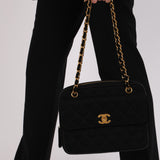 Chanel Front Pocket Shoulder Bag Black Jersey 1994 24K GP