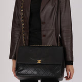Chanel Maxi CC Timeless Turnlock Flap Black Lambskin 1991 24K GP