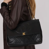 Chanel Maxi CC Timeless Turnlock Flap Black Lambskin 1991 24K GP