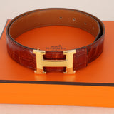 Hermès Miel Alligator Mississippiensis and Gold Swift Reversible Constance Belt GHW