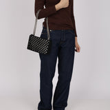 Prada Black Tessuto and Calfskin Grommets Full Flap Bag