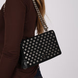 Prada Black Tessuto and Calfskin Grommets Full Flap Bag
