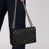 Prada Black Tessuto and Calfskin Grommets Full Flap Bag