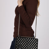 Prada Black Tessuto and Calfskin Grommets Full Flap Bag