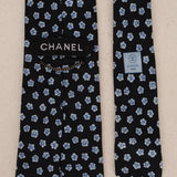 Chanel Navy Camellia Silk Tie
