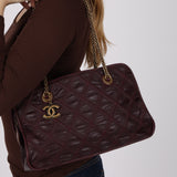 Chanel 2011 Bordeaux Quilted Calfskin Stitch Triptych Small Bowling Bag