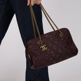 Chanel 2011 Bordeaux Quilted Calfskin Stitch Triptych Small Bowling Bag