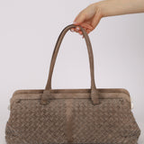 Bottega Veneta Grey Suede Beaded Intrecciato East West Frame Bag