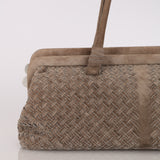 Bottega Veneta Grey Suede Beaded Intrecciato East West Frame Bag