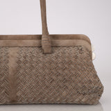 Bottega Veneta Grey Suede Beaded Intrecciato East West Frame Bag