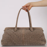Bottega Veneta Grey Suede Beaded Intrecciato East West Frame Bag