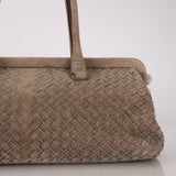 Bottega Veneta Grey Suede Beaded Intrecciato East West Frame Bag