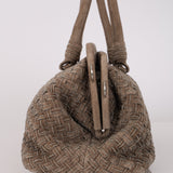 Bottega Veneta Grey Suede Beaded Intrecciato East West Frame Bag